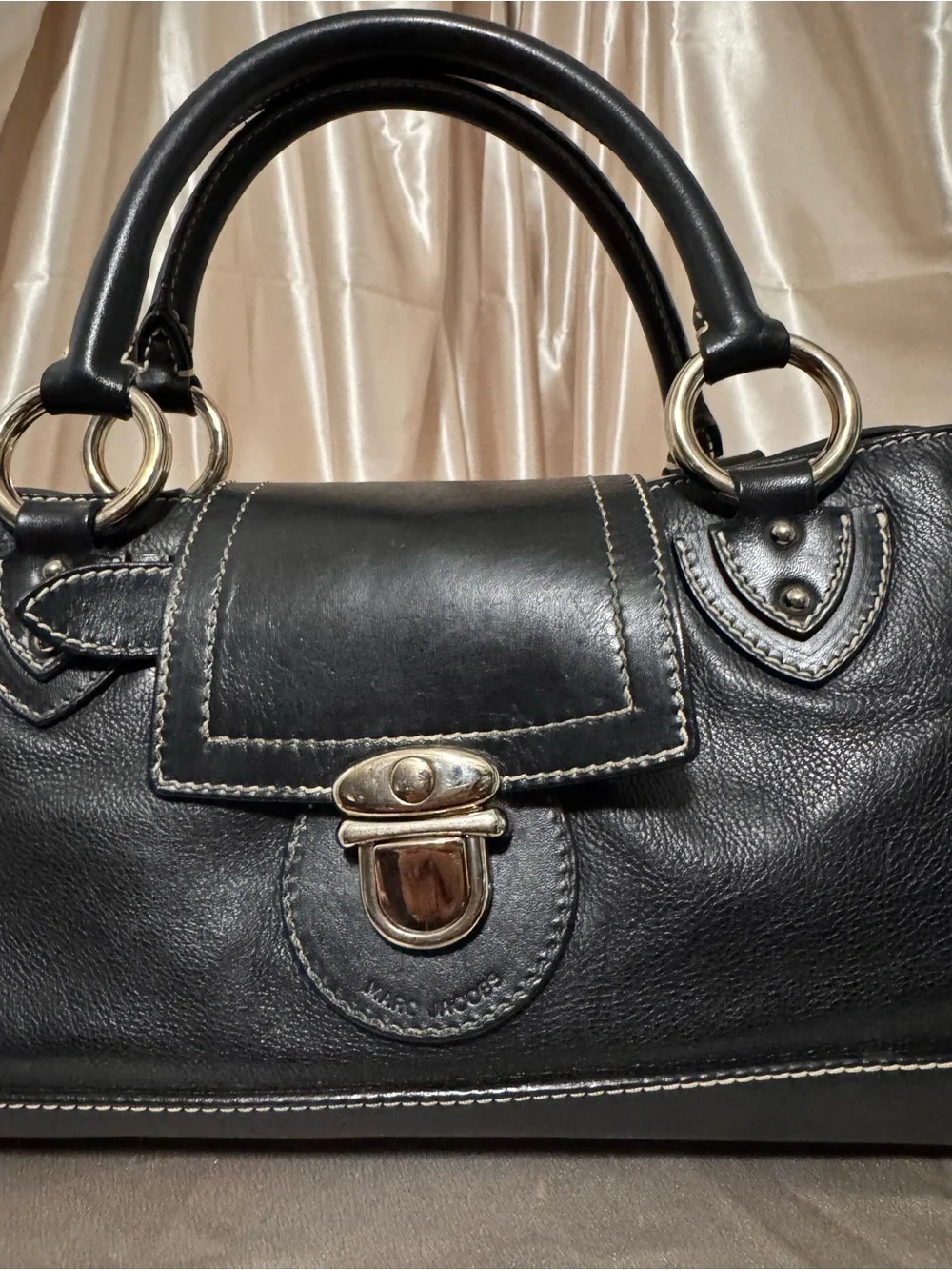 Marc Jacobs Daria Black Leather Top-Handle Satchel with silver Hardware